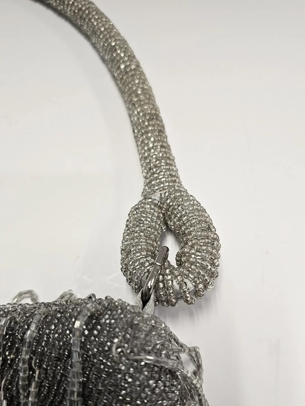 Silver Beaded Fringe Shag Evening Bag - Picture 5 of 16
